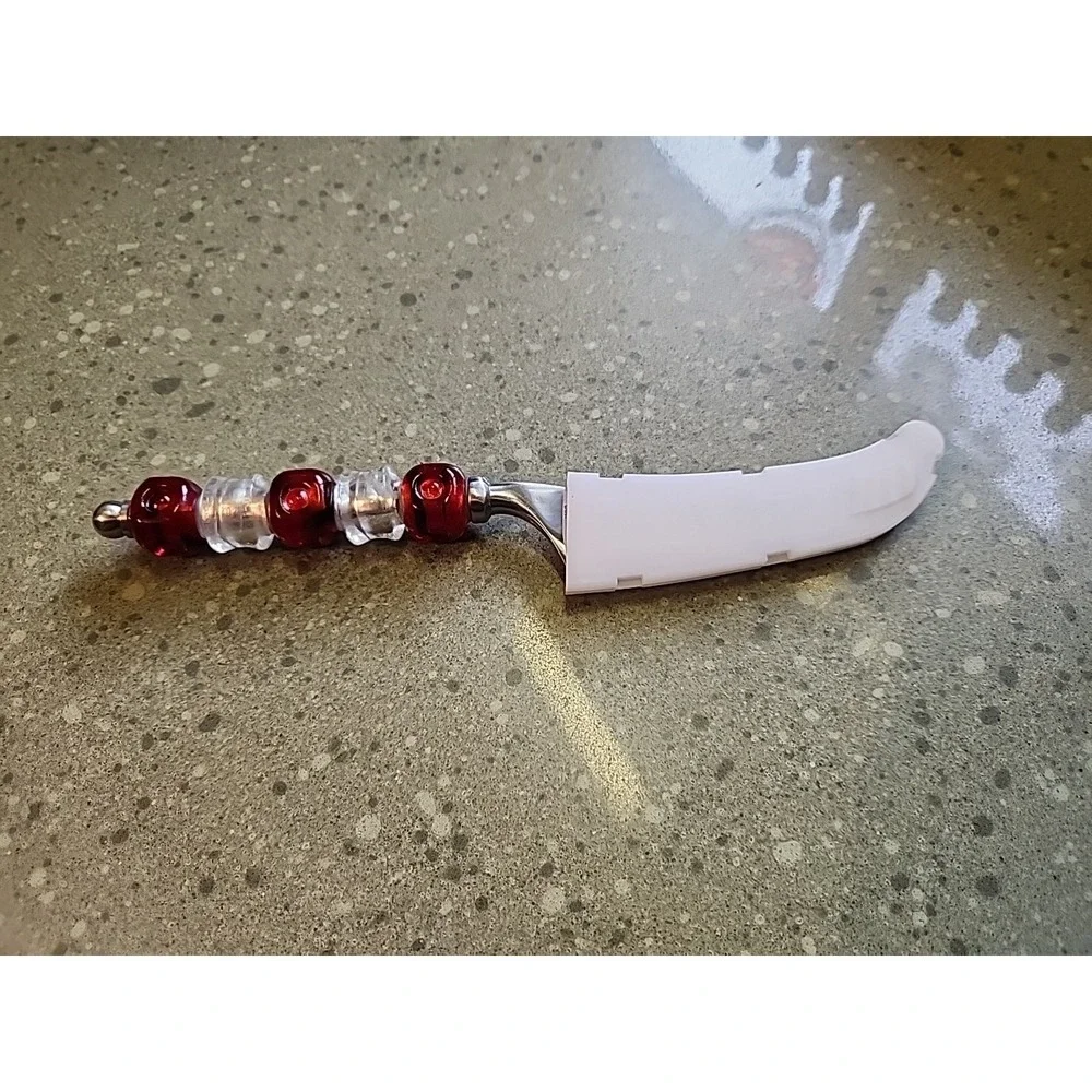 Pampered Chef CHEESE KNIFE Cranberry Glass Beaded Stainless Steel, Discontinued